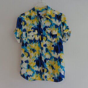 Kim Rogers Womens Colorful Top‎ Linen Casual Button-Up Blouse Size Medium